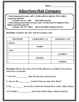 Comparative Adjectives Worksheet