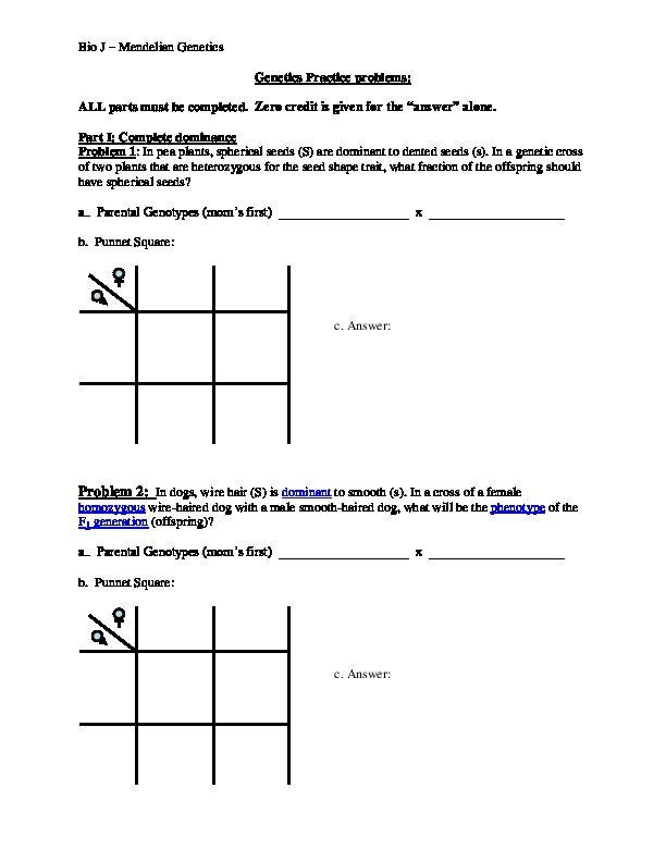 Genetics Practice Problems Worksheet