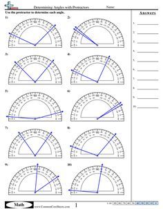 Common Core Sheets Determining Angles With Protractors Answer Key