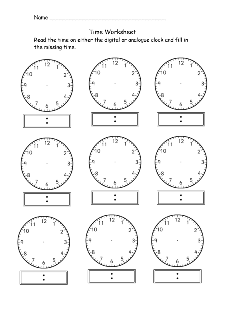 Blank Clock Worksheets