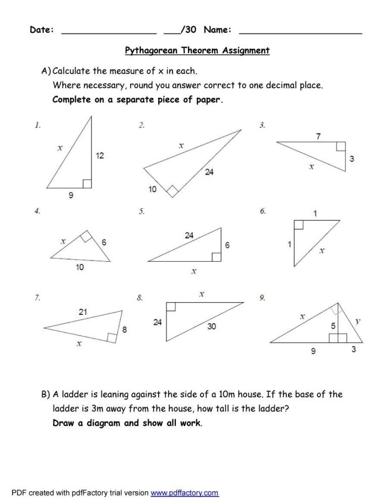 Pythagorean Theorem Worksheet