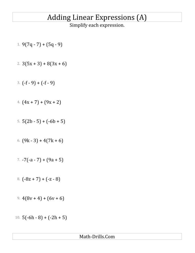 Equivalent Expressions Worksheet