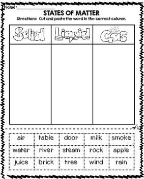 States Of Matter Worksheet