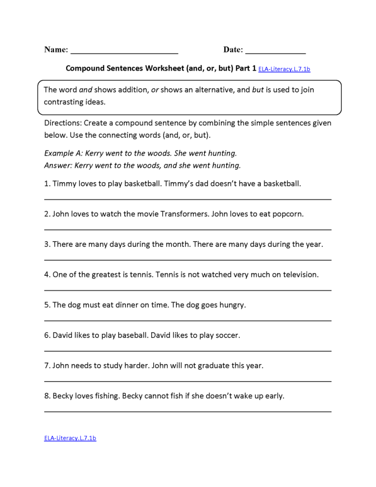 Simple Compound And Complex Sentences Worksheet 7th Grade