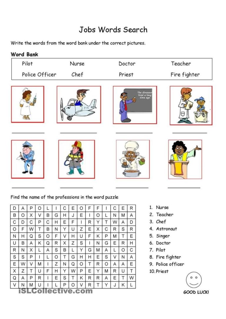 Jobs Worksheet For Kindergarten Pdf