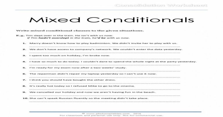 Mixed Conditionals Worksheet With Answers