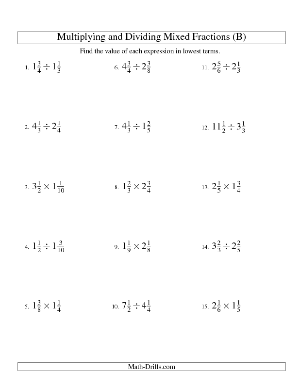 Mixed Fractions Worksheets