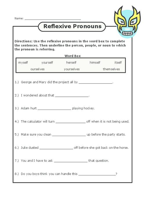 Reflexive Pronouns Worksheets