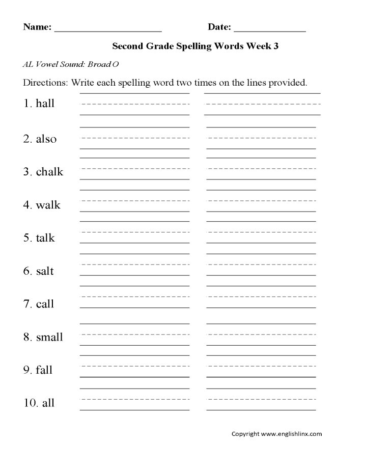 2nd Grade Spelling Worksheets