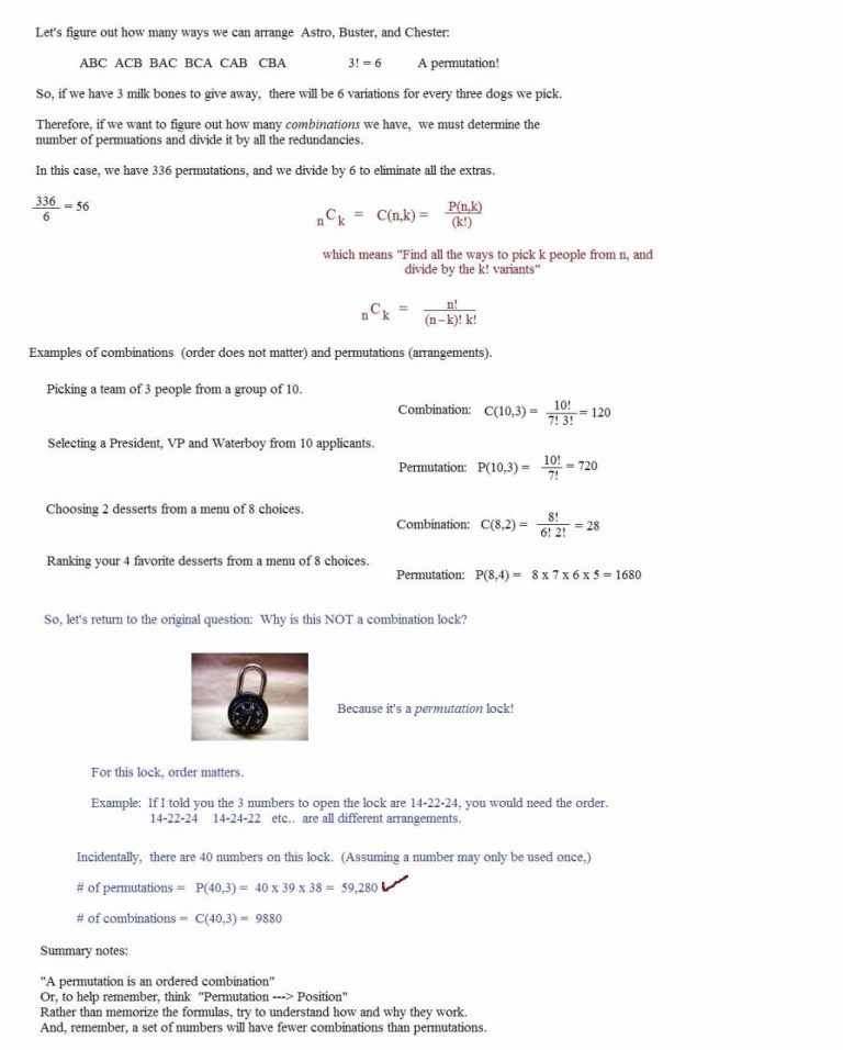 Permutations And Combinations Worksheet