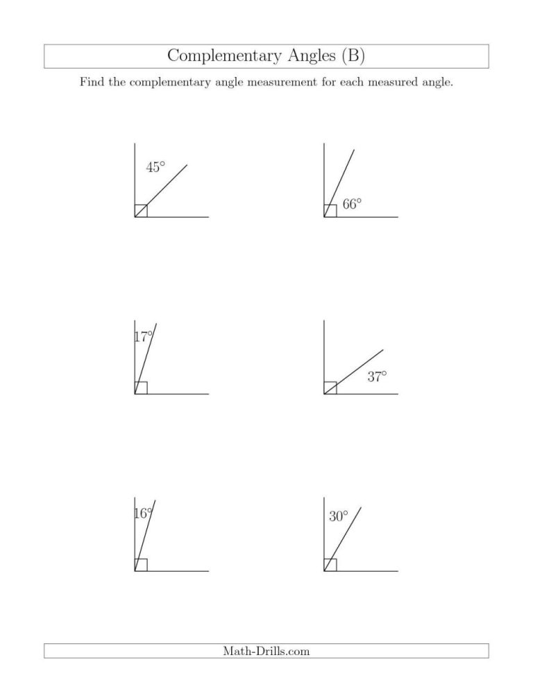 Complementary Angles Worksheet