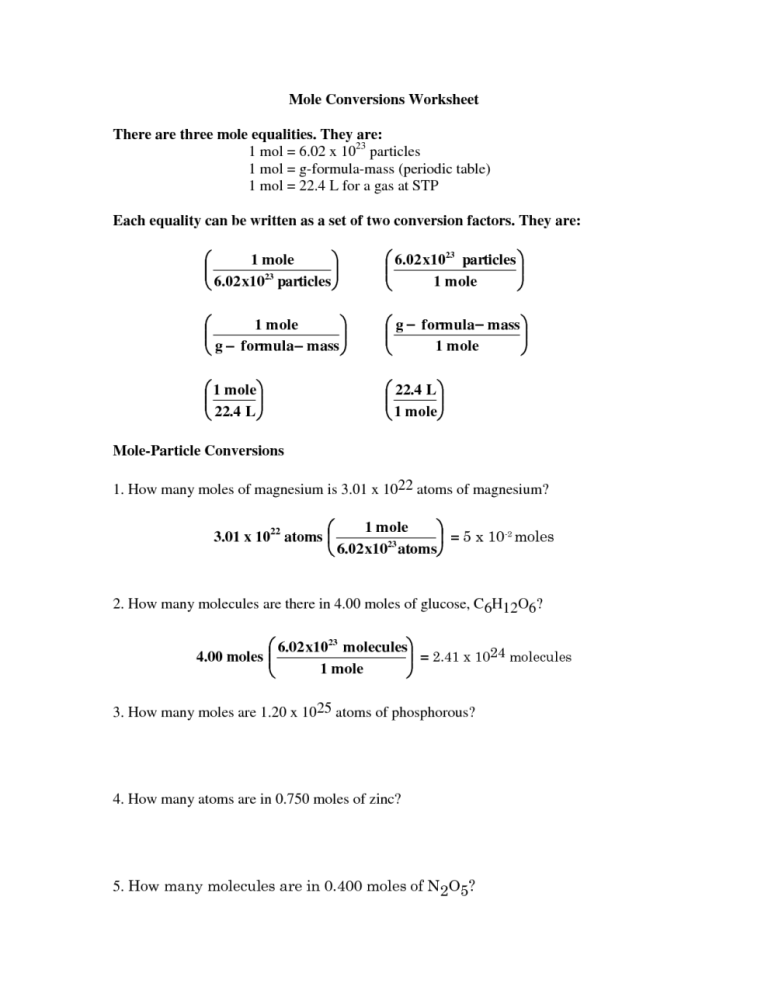 Mole Ratio Worksheet