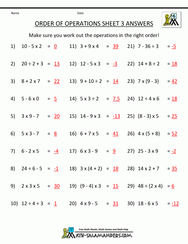 Pemdas Worksheets