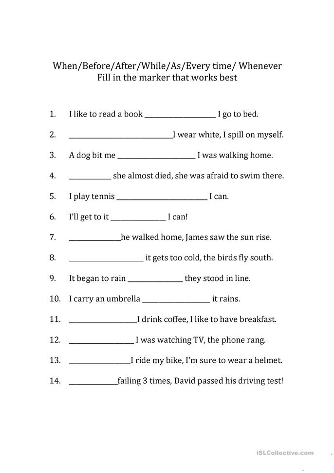 Adverb Clause Worksheet