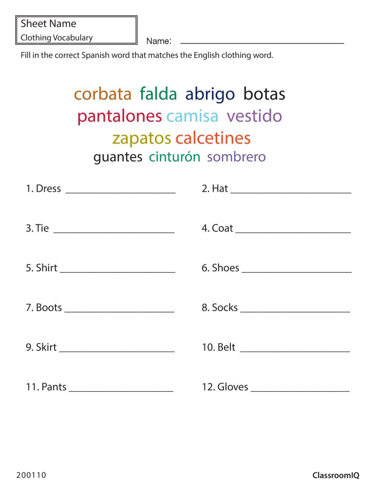 Spanish Worksheets