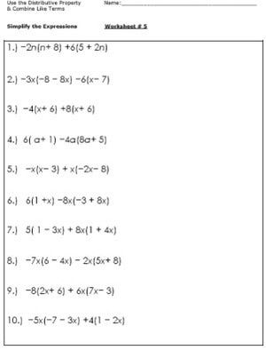 Simplifying Expressions Worksheet