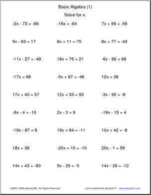 Basic Algebra Worksheets