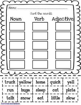 Noun Verb Adjective Worksheet