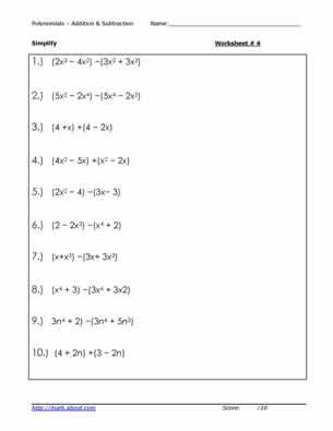 Polynomials Worksheet