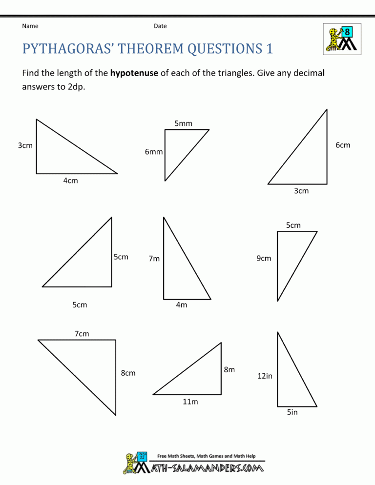 Pythagoras Worksheet