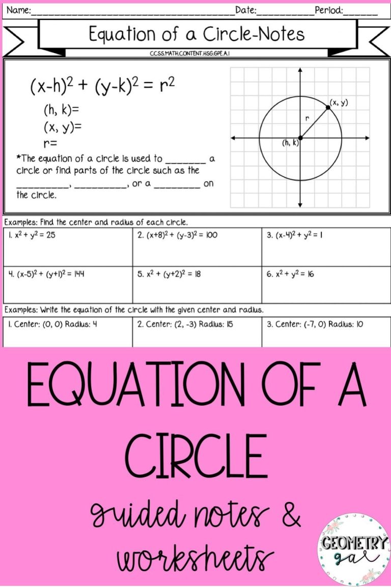 Equation Of A Circle Worksheet