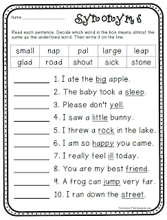 Synonyms Worksheet For Grade 3