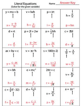 Literal Equations Worksheet