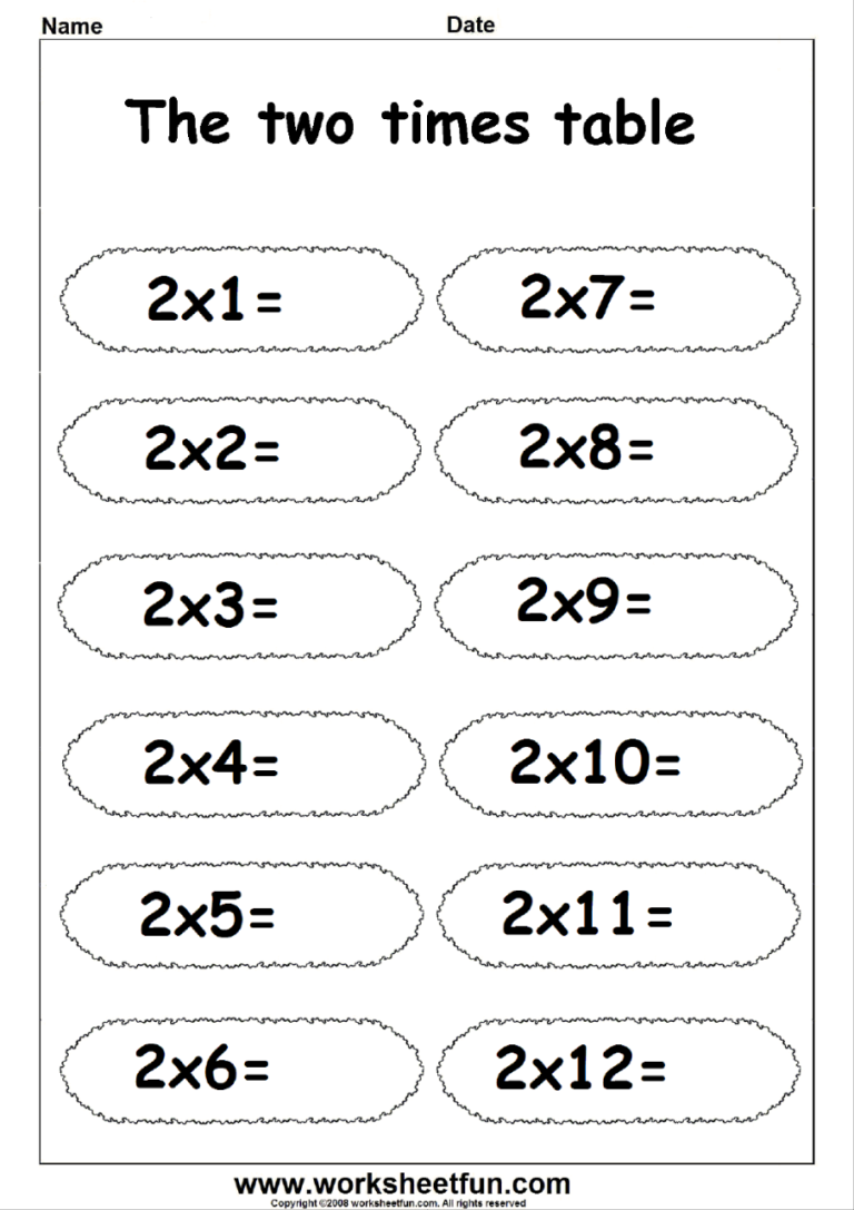 2 Times Table Worksheet