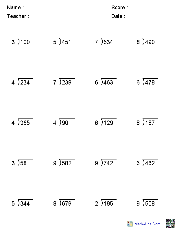 Division Worksheets Grade 5