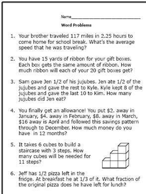 Math Division Word Problems Grade 6