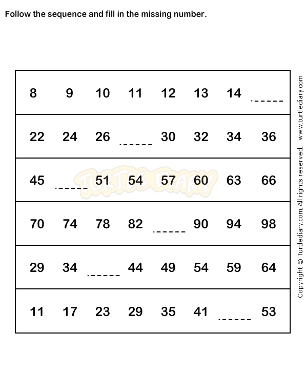 Number Sequence Worksheets