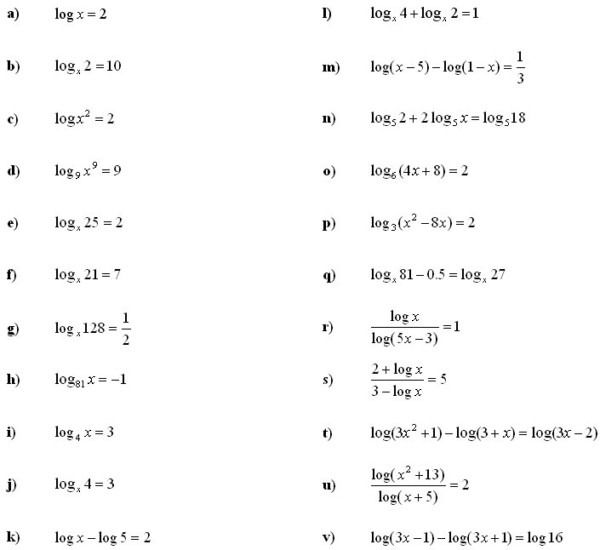 Solving Logarithmic Equations Worksheet