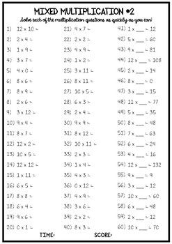 Mixed Times Tables Worksheets