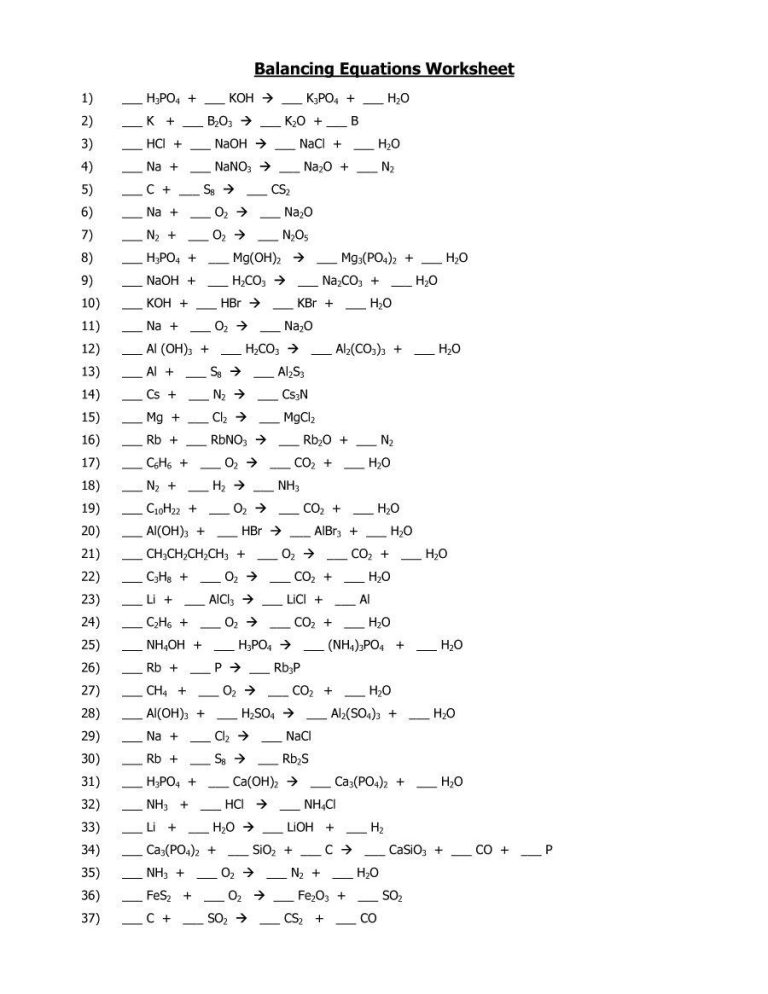 Balancing Chemical Equations Questions