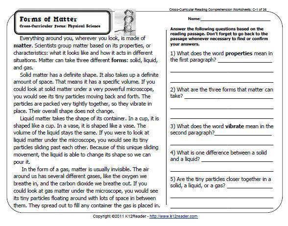 Comprehension Worksheets For Grade 5