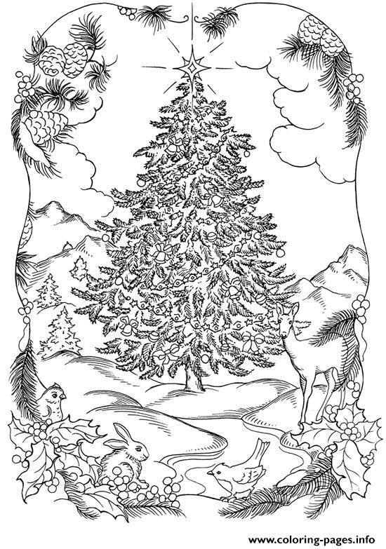 Winter Christmas Tree Coloring Pages For Adults