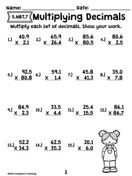 Decimal Multiplication Worksheet