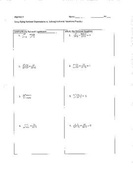 Rational Expressions Worksheet