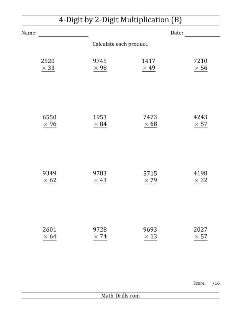 Multiplication Worksheets Grade 4