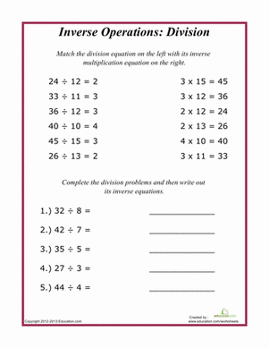 Inverse Operations Worksheets