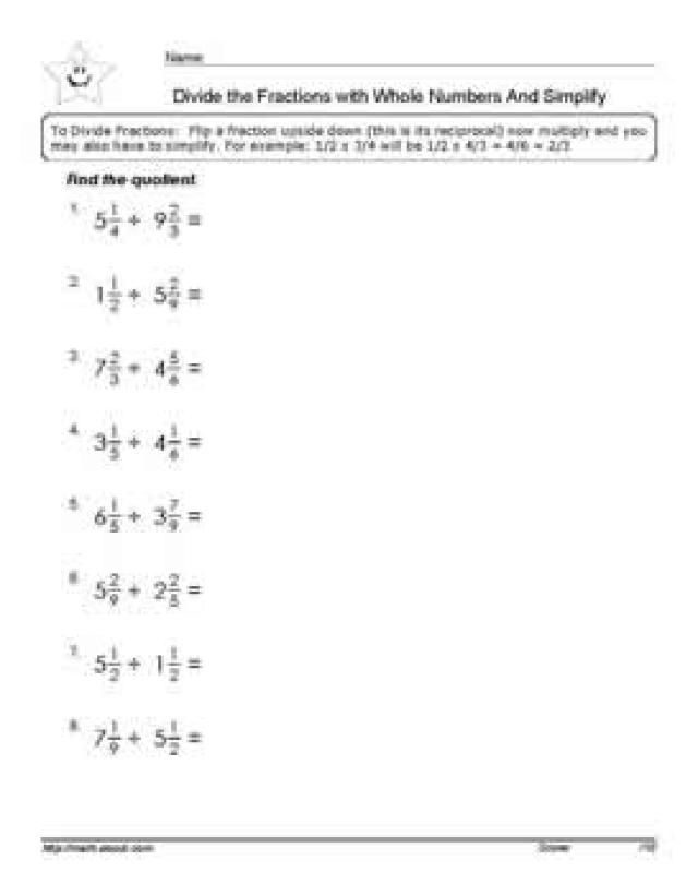 Dividing Fractions Worksheet Pdf