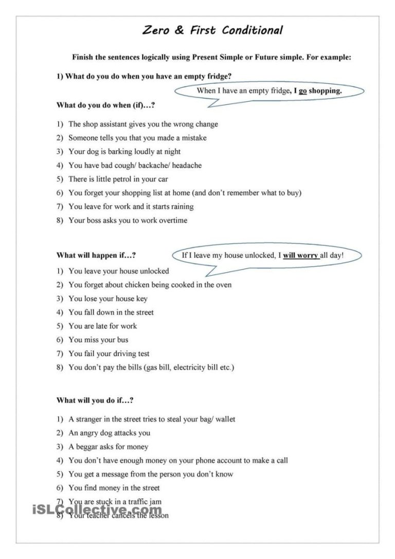 Zero And First Conditional Exercises Worksheets