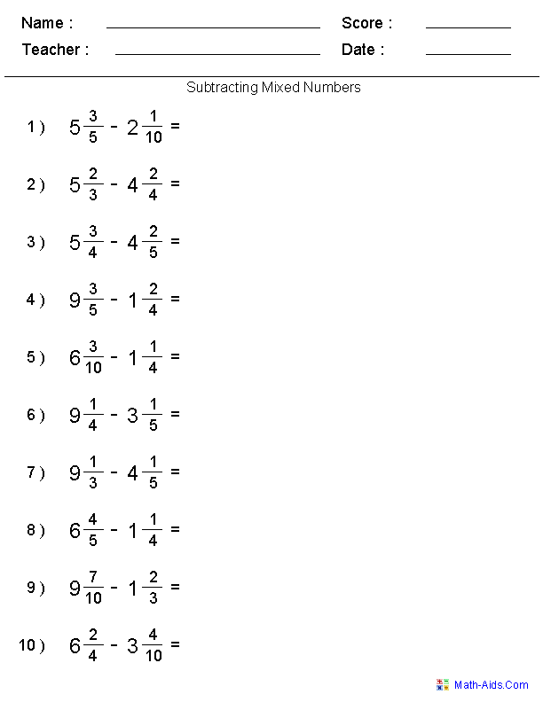 Multiplying Mixed Numbers Worksheet