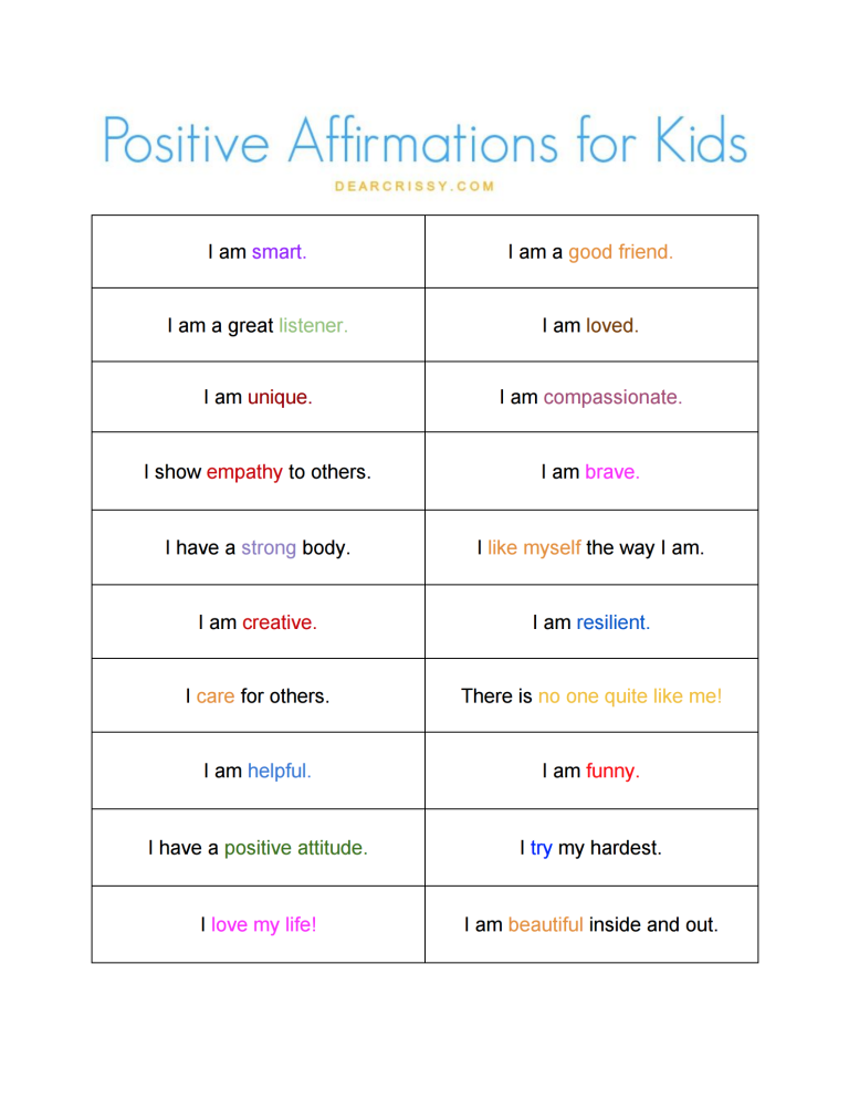 Printable Positive Affirmation Free Printable Anxiety Worksheets For Kids