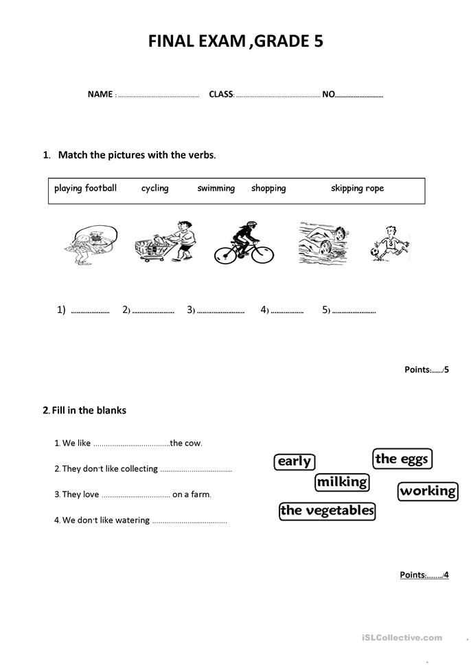 English Worksheets For Grade 5