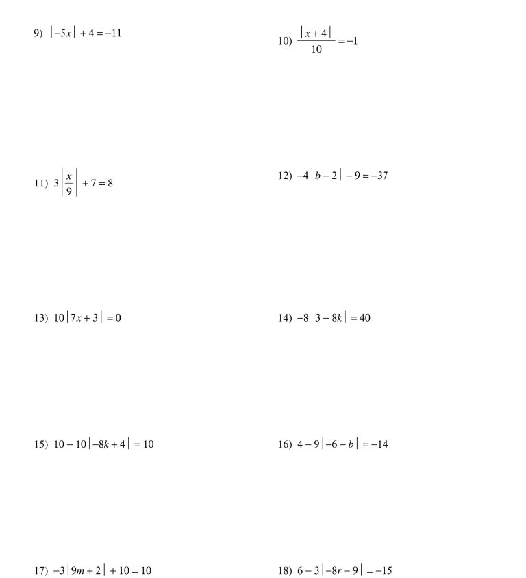 Solving Absolute Value Equations Worksheet