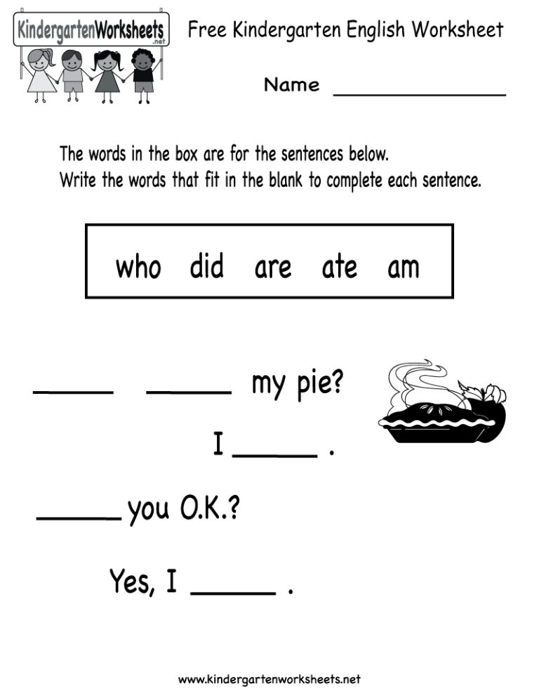 Kindergarten English Worksheets