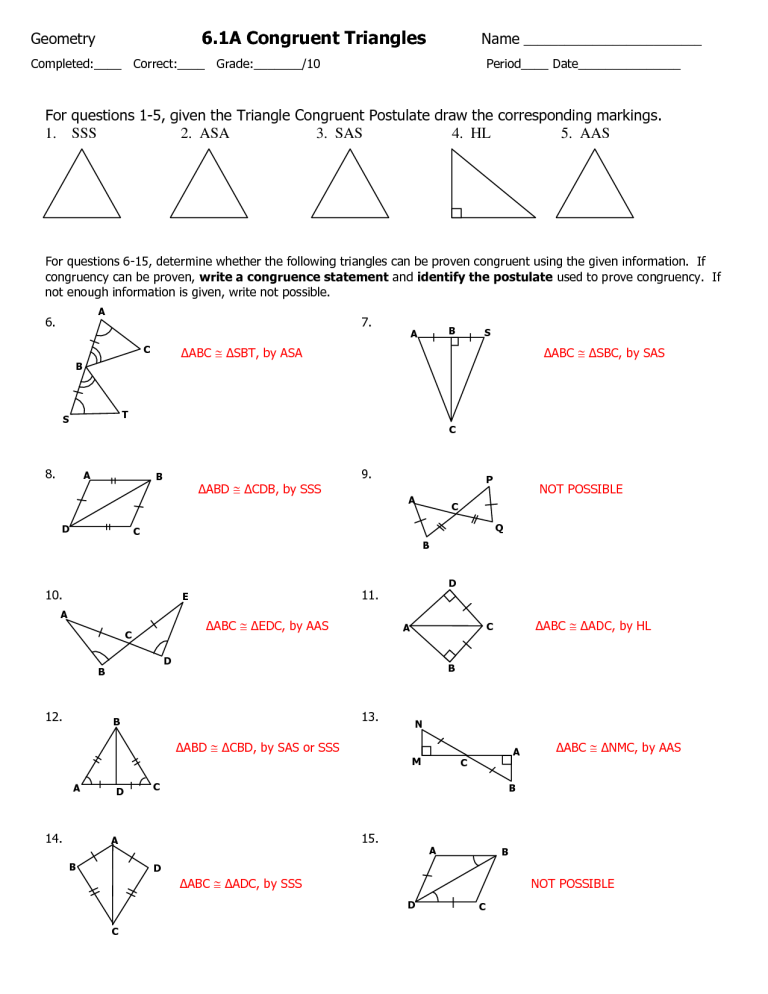 Triangle Congruence Worksheet