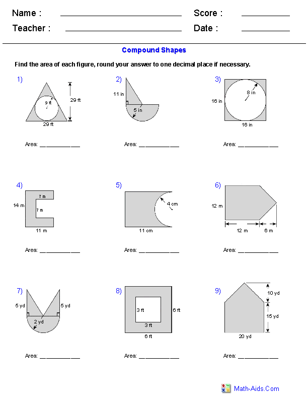 Composite Figures Worksheet