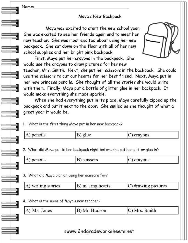 Reading Comprehension Worksheets For 2nd Grade